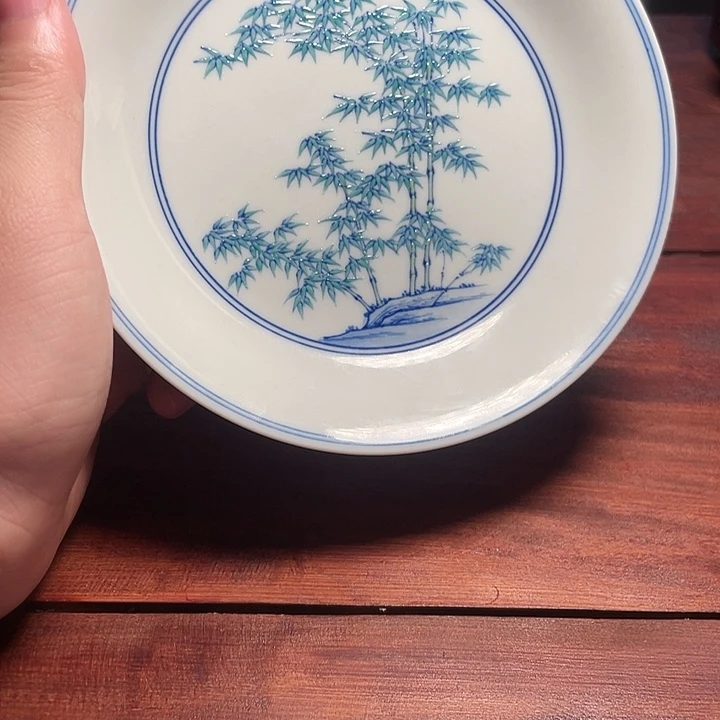 溪小瓷手工手绘斗彩竹纹壶承