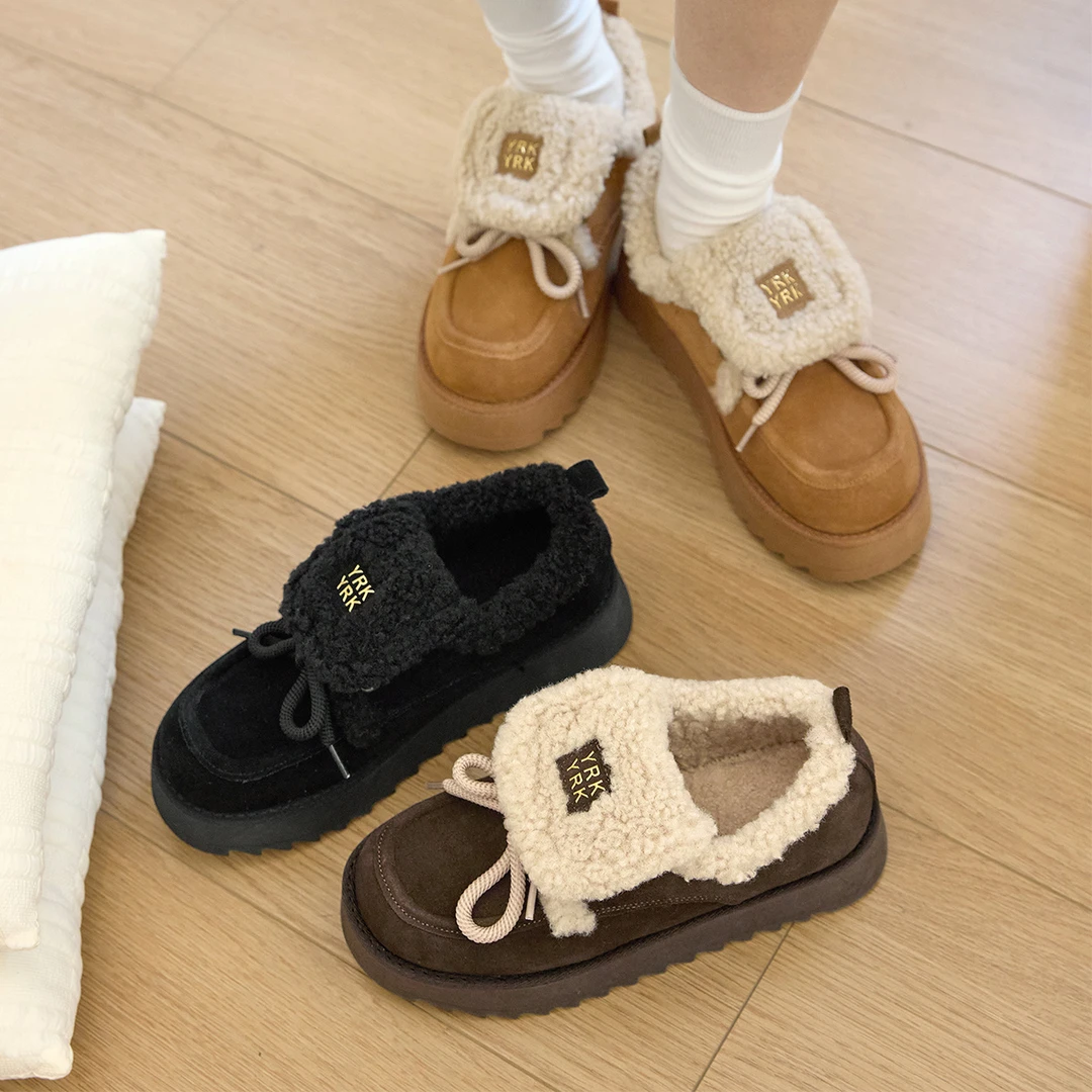 意尔康学院风雪地靴休闲复古港风棉鞋休闲风韩版女靴加绒保暖女鞋
