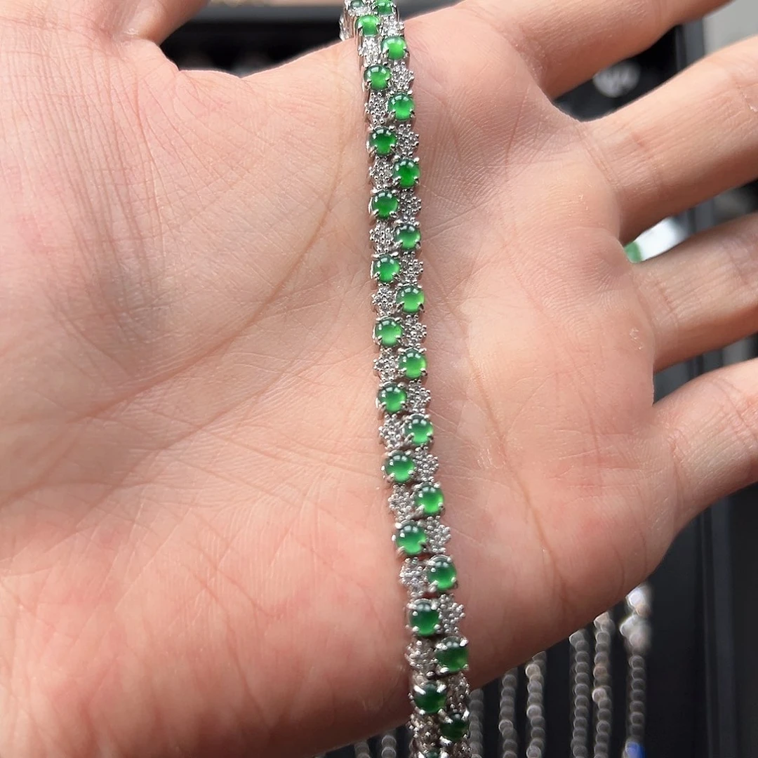 翡翠手链银S925镶嵌肥*123456