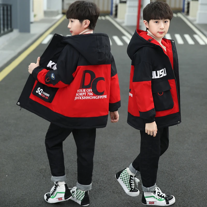 男童加绒外套秋冬新款儿童冬季连帽棉服中大童男孩加厚保暖派克服