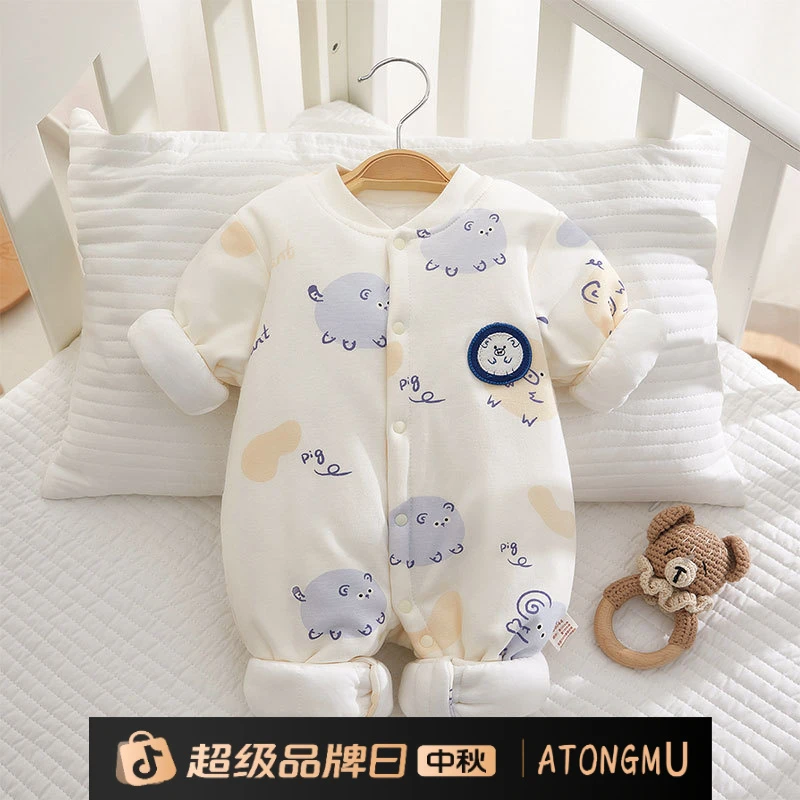 宝宝哈衣纯棉衣服婴儿爬服加厚冬季120g棉婴儿连体衣保暖夹棉冬款