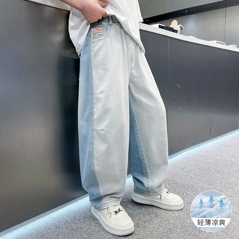 夏季中大男童薄款牛仔裤新品童装儿童男孩浅色轻薄柔软长裤子潮流