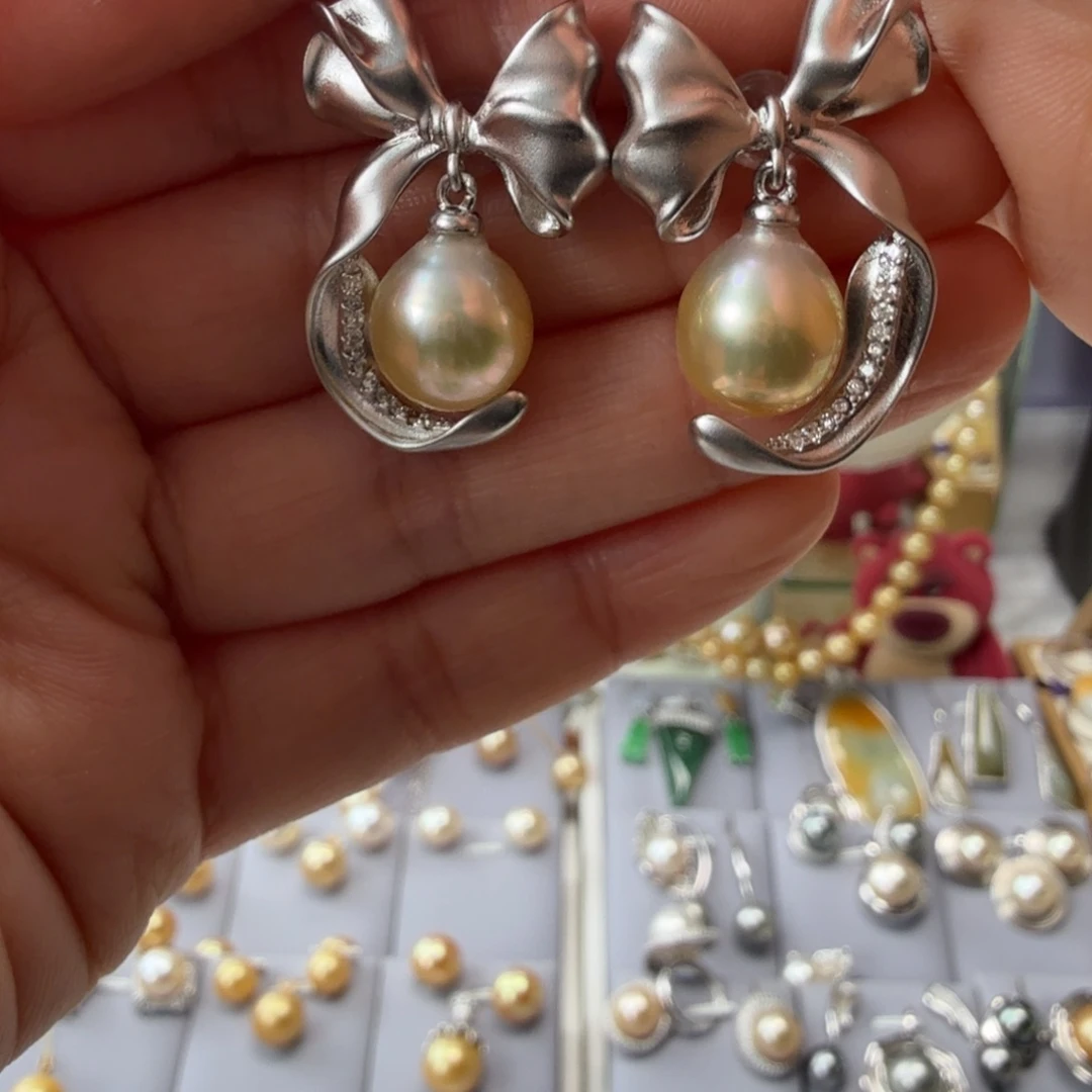 银S925镶嵌海水珍珠耳饰
