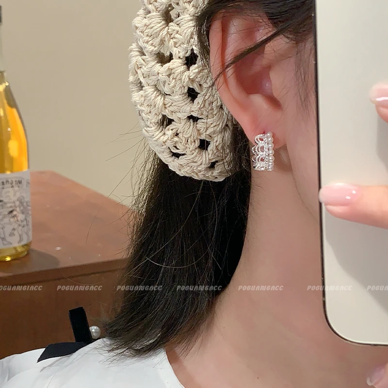 合金仿珍珠耳饰 EH308法式优雅蕾丝珍珠耳环女轻奢小众高级感耳钉