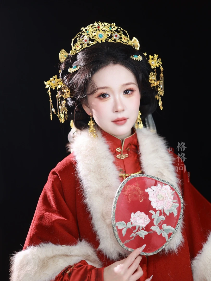 格格间原创【明昭】金色华丽明制汉服凤冠霞帔新娘发冠套装复古宫廷