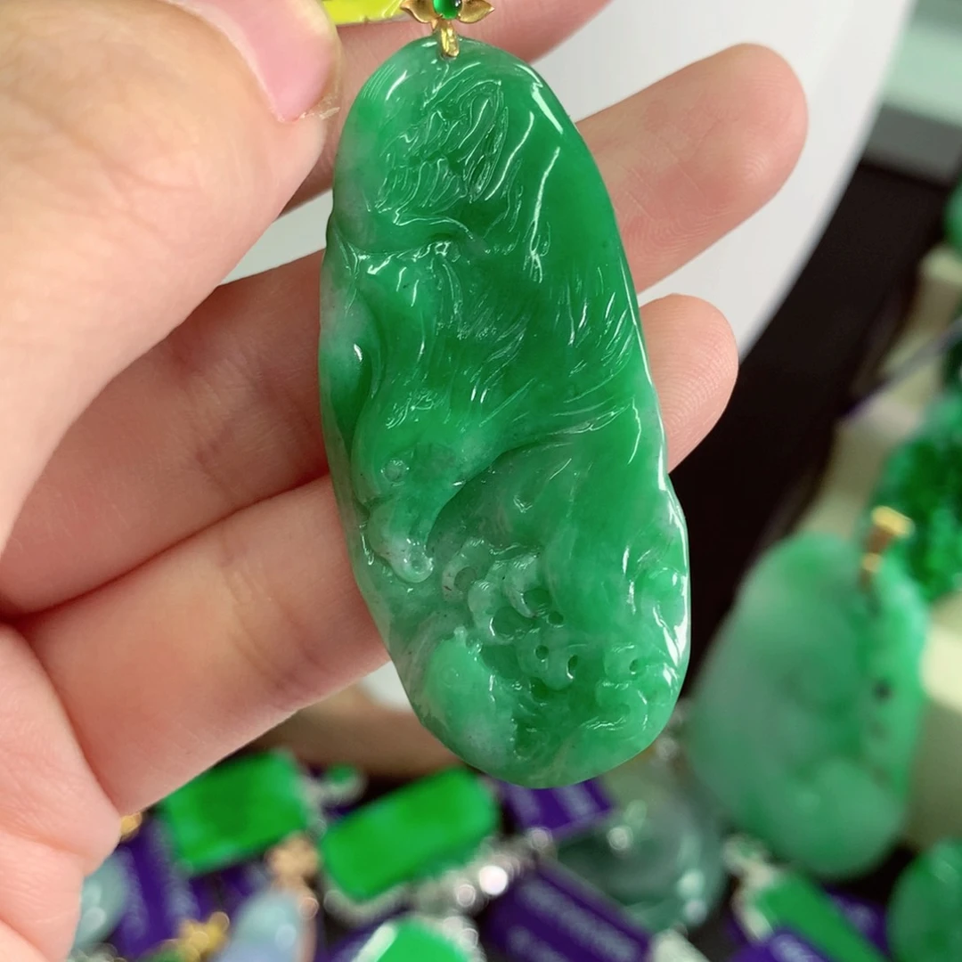 翡翠18K金镶嵌吊坠(不含链)