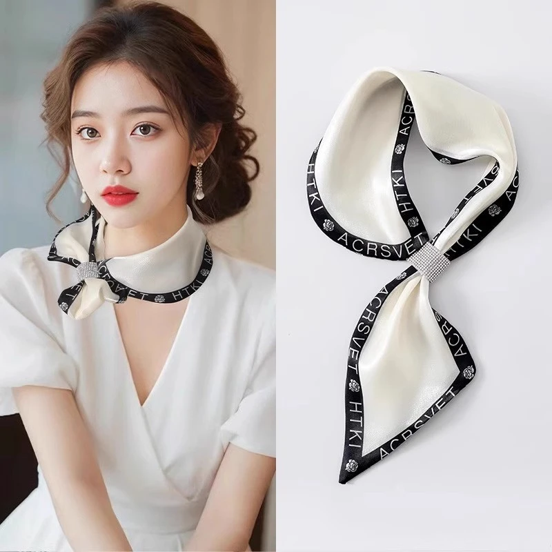 小长条丝巾女春秋夏季护颈围脖锁骨懒人交叉小耳朵搭配衬衫薄围巾