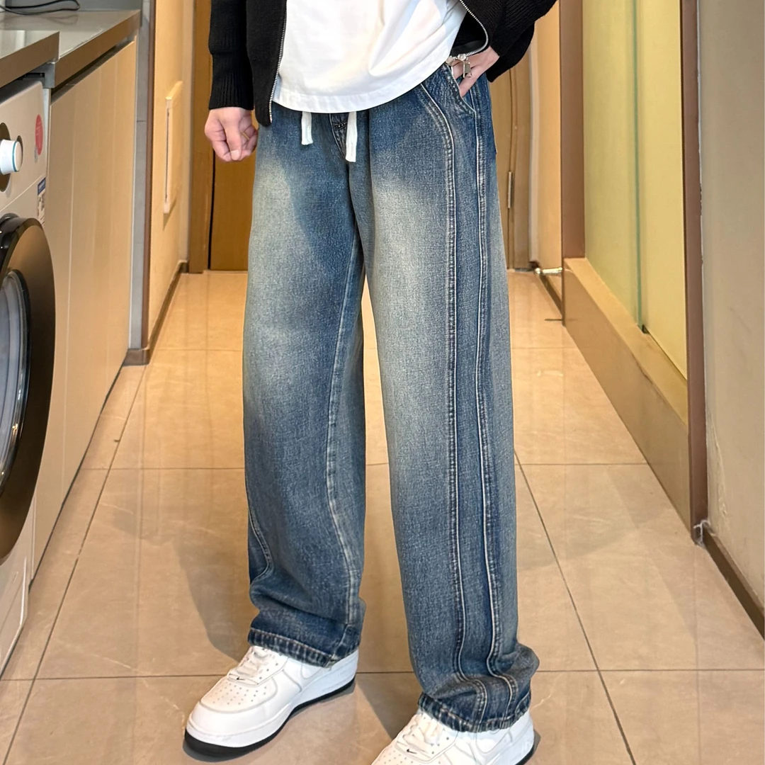 新款秋2025休闲长牛仔裤早秋复古潮流浅色百搭直筒男女同款