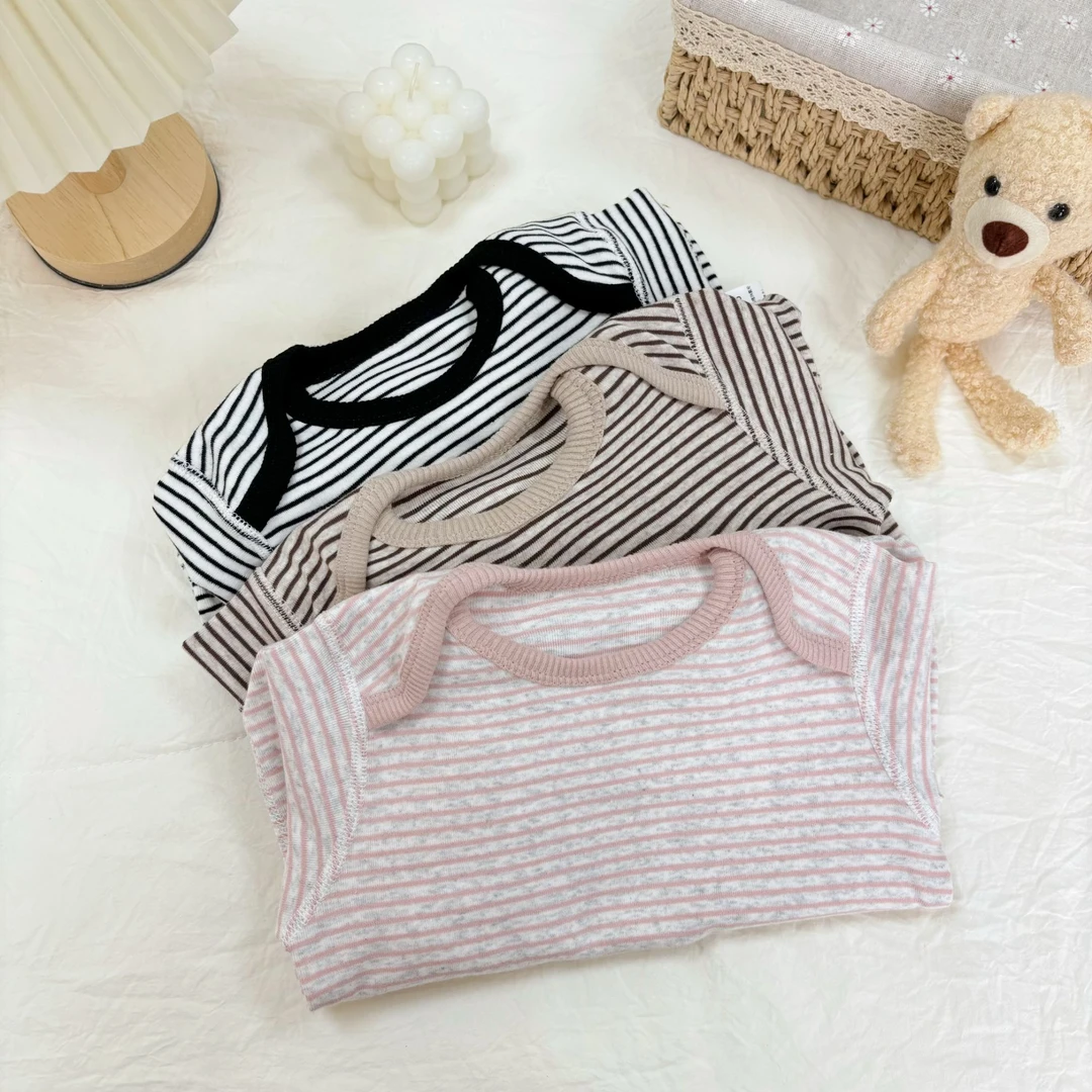 s【优选】婴儿连体衣春秋打底哈衣男女宝宝家居服睡衣条纹棉LY