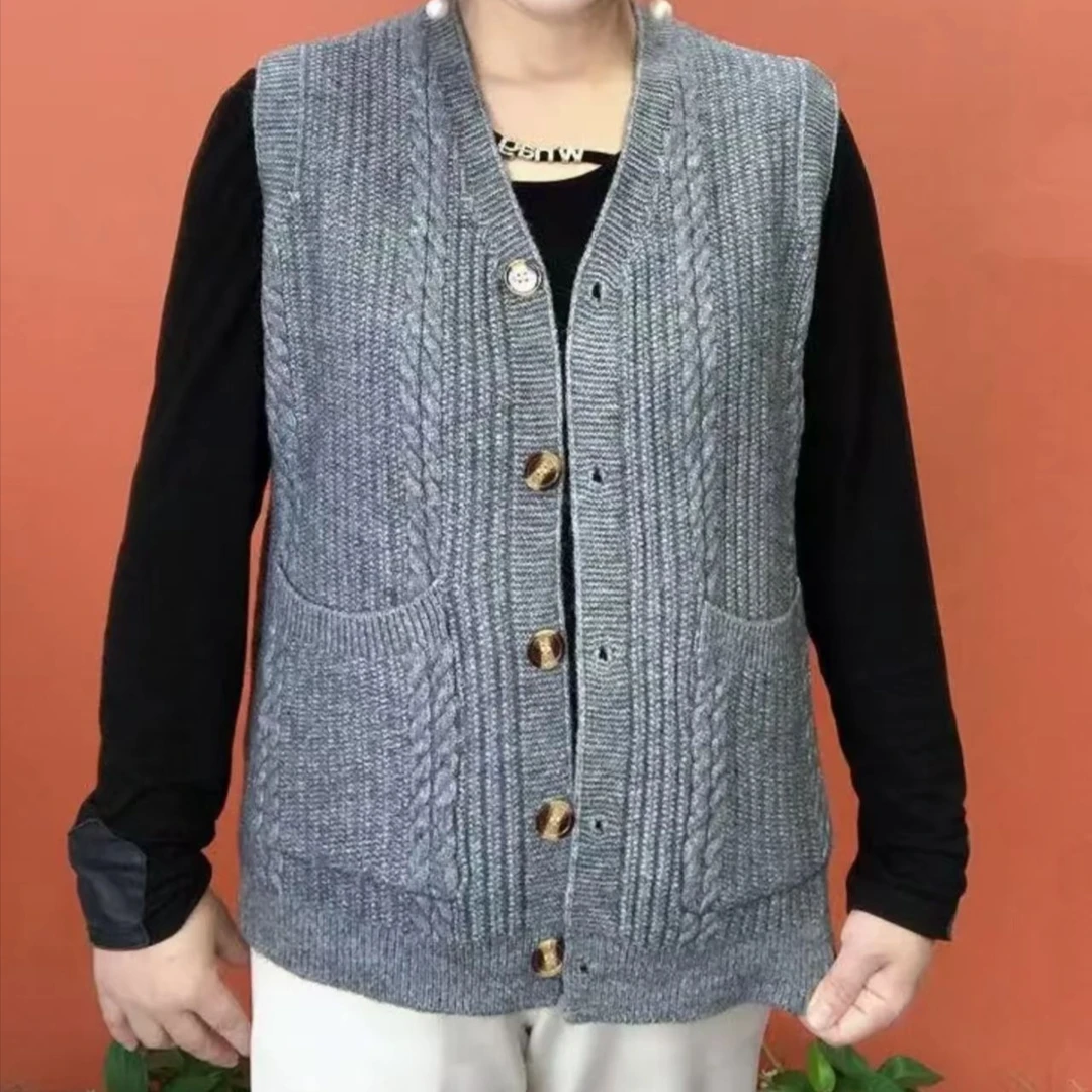 秋季新款针织马甲时尚宽松中老年外套背心坎肩毛衣女