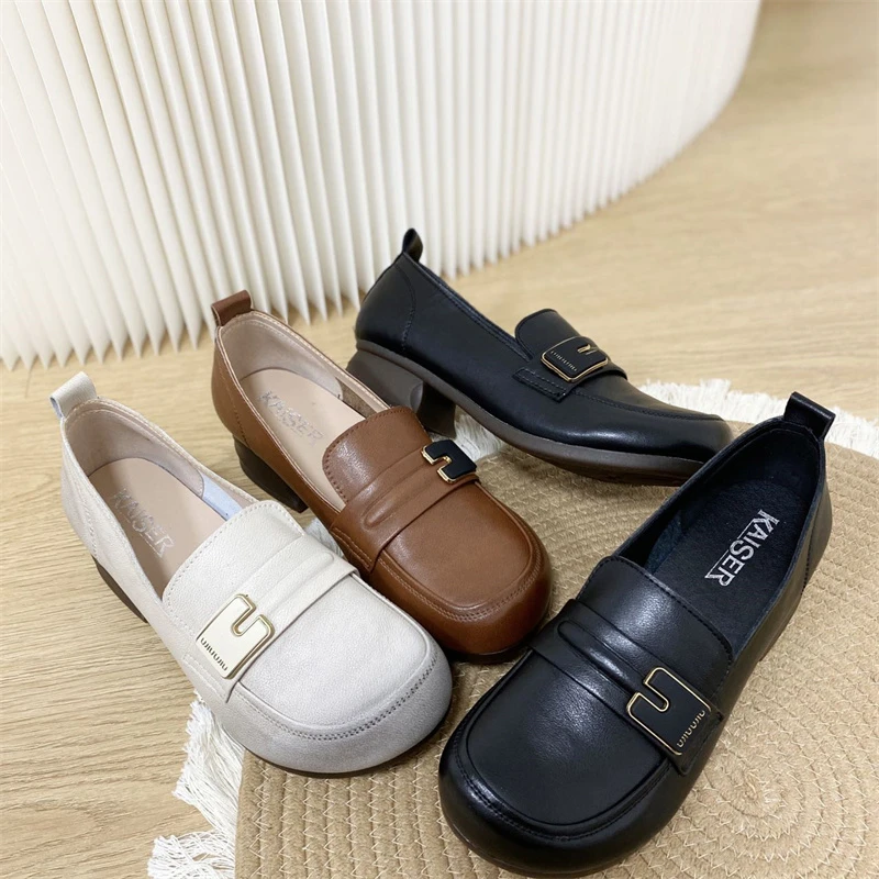 【年终清仓】R牛皮粗跟乐福鞋妈妈鞋（扣标1901）