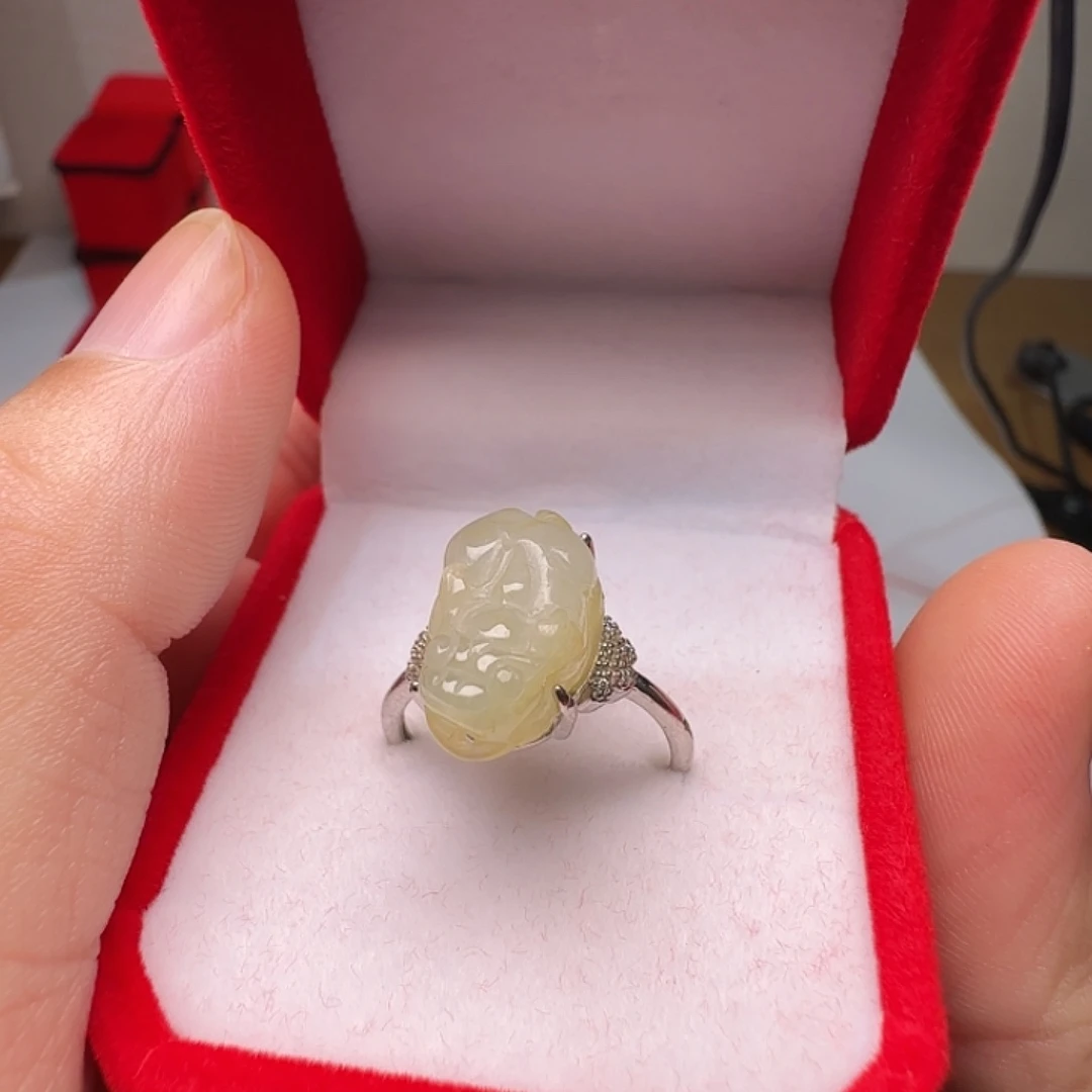 翡翠银S925镀金镶嵌戒指