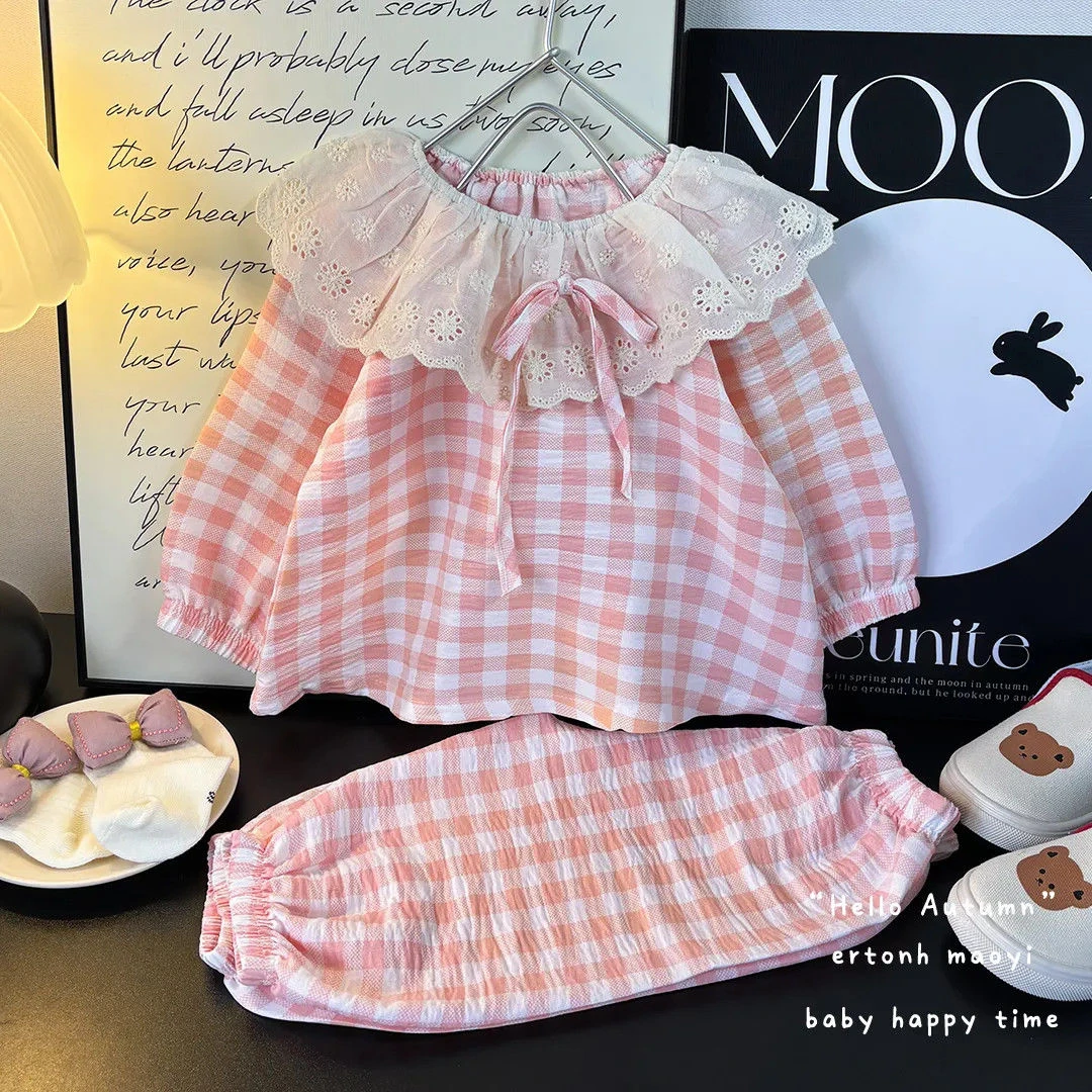 女童云朵棉家居服套装2025娃娃领夏季宽松薄款儿童睡衣两件套甜美