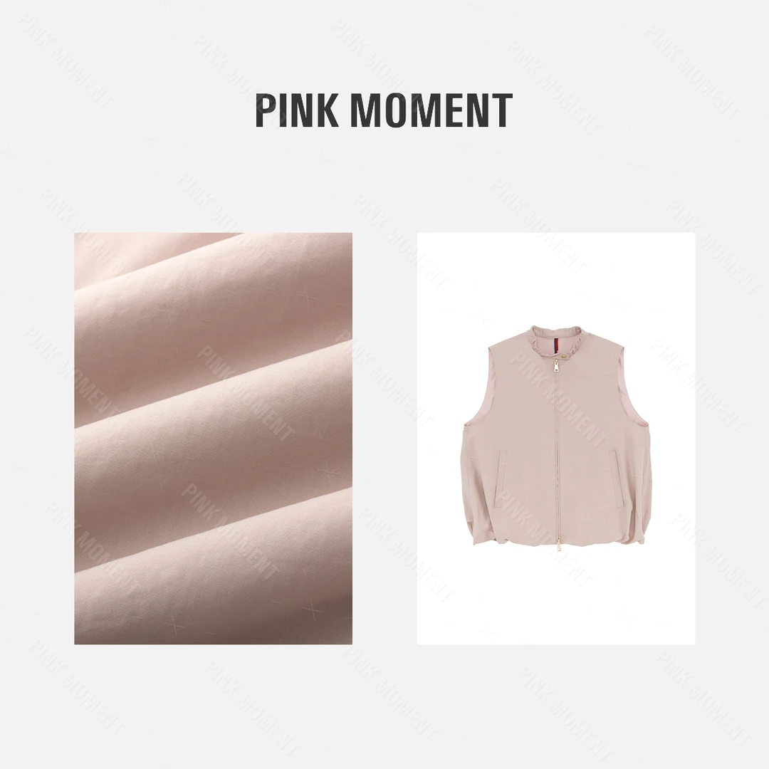 PM王囡囡 粉色圆领搭扣拉链下摆松紧马甲 ND1C1196