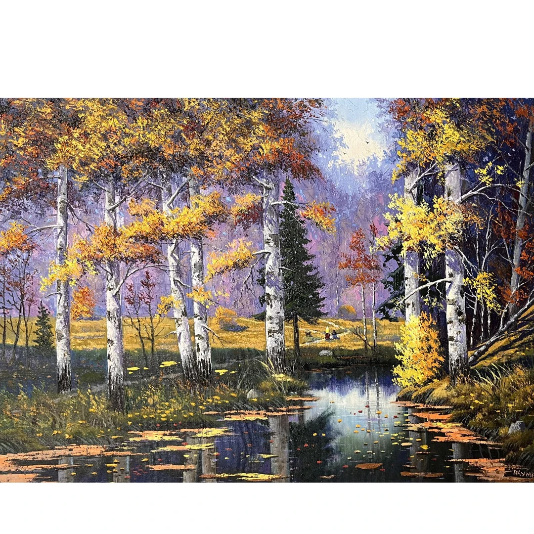 库玛里托夫《白桦林》俄罗斯原创手绘布面油画 50-70cm