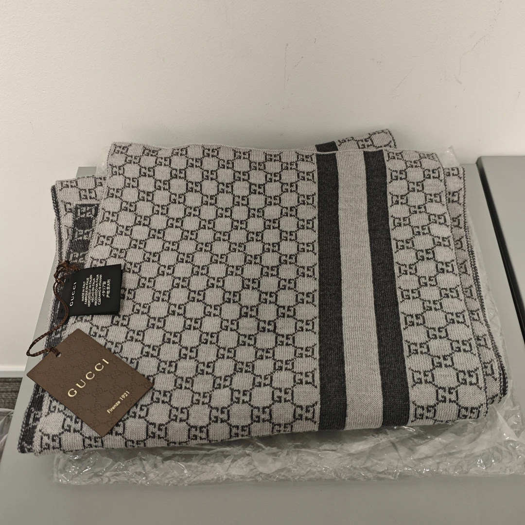 95新 GUCCI/古驰 麦殿/围巾30×200 cm浅灰色/250226LZH8FA3
