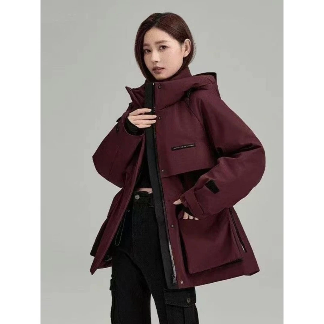 【奥莱撤柜】秋冬季新款美式覆古短外套时尚洋气休闲中长款连帽冲锋