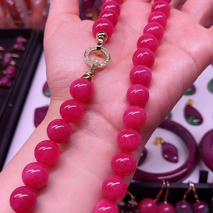 红宝石蔷薇项链银S925镶嵌