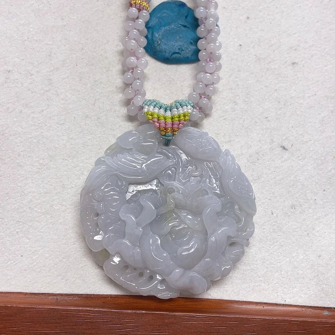 翡翠未镶嵌颈饰花鸟圆牌