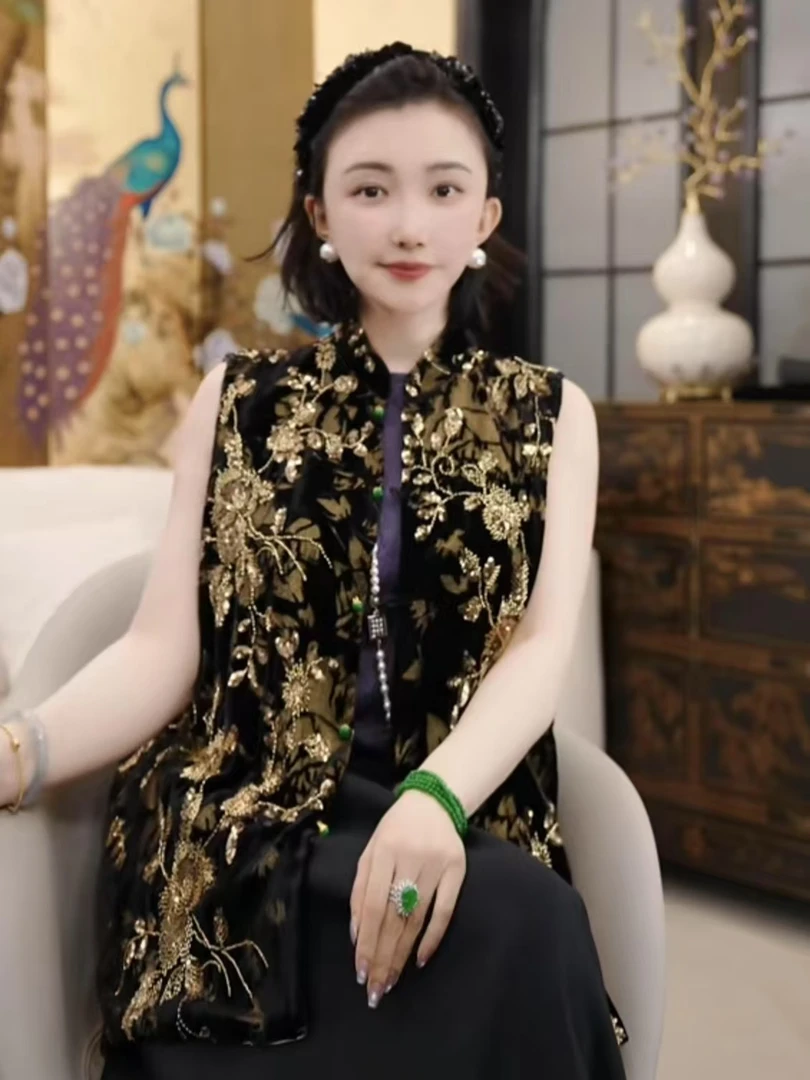 Betty Bairn【砚春】新中式高端系列桑蚕丝刺绣马甲25B-BW9329