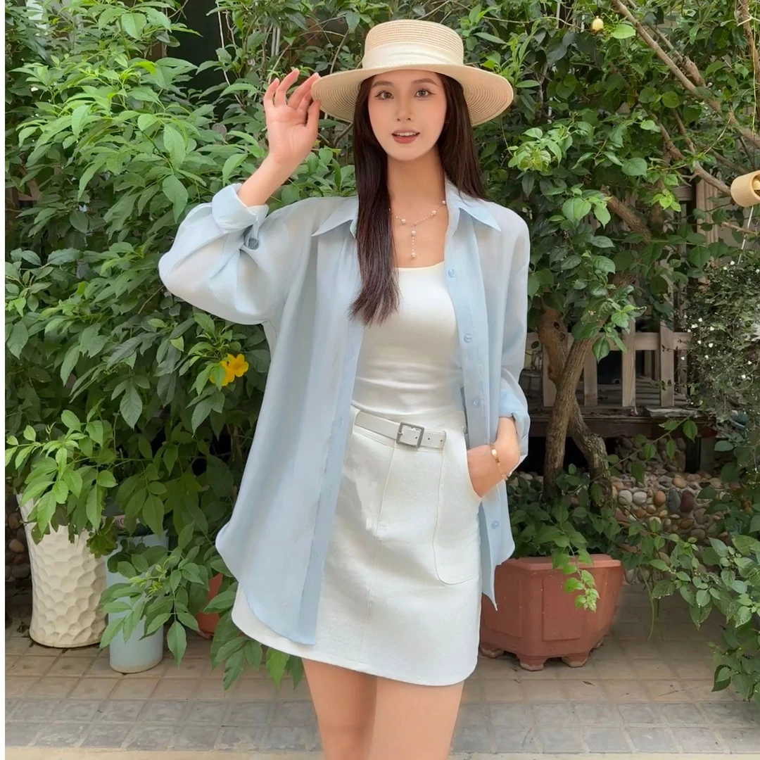 【华哥专属】莱赛尔天丝衬衣白色休闲百搭长袖衬衫纯色通勤上衣夏季