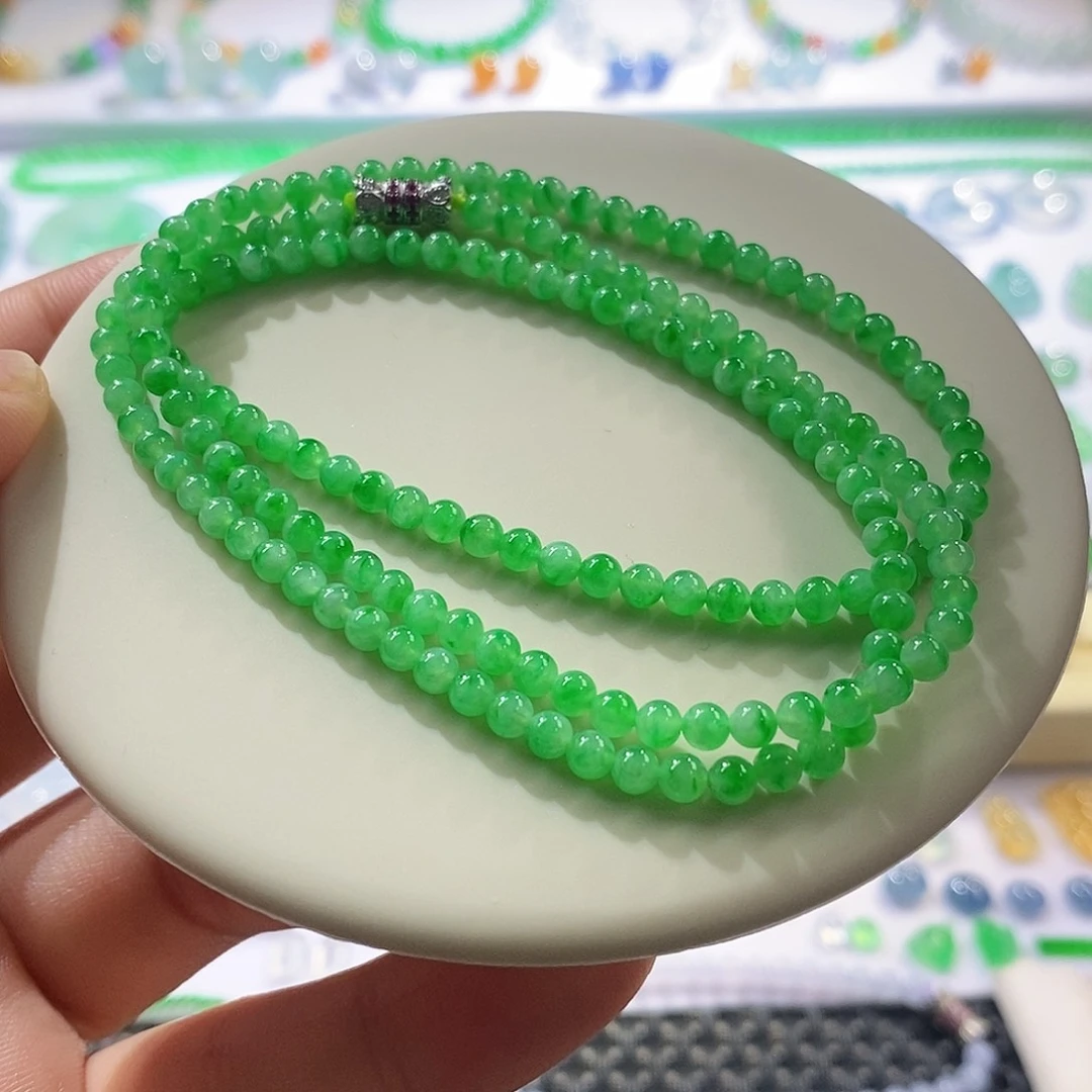 翡翠裸石冰阳绿项链