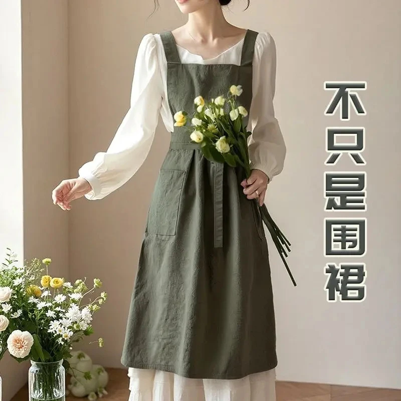 文艺北欧风围裙防水耐脏厨房家用做饭美甲围腰厨房做饭围裙防溅款