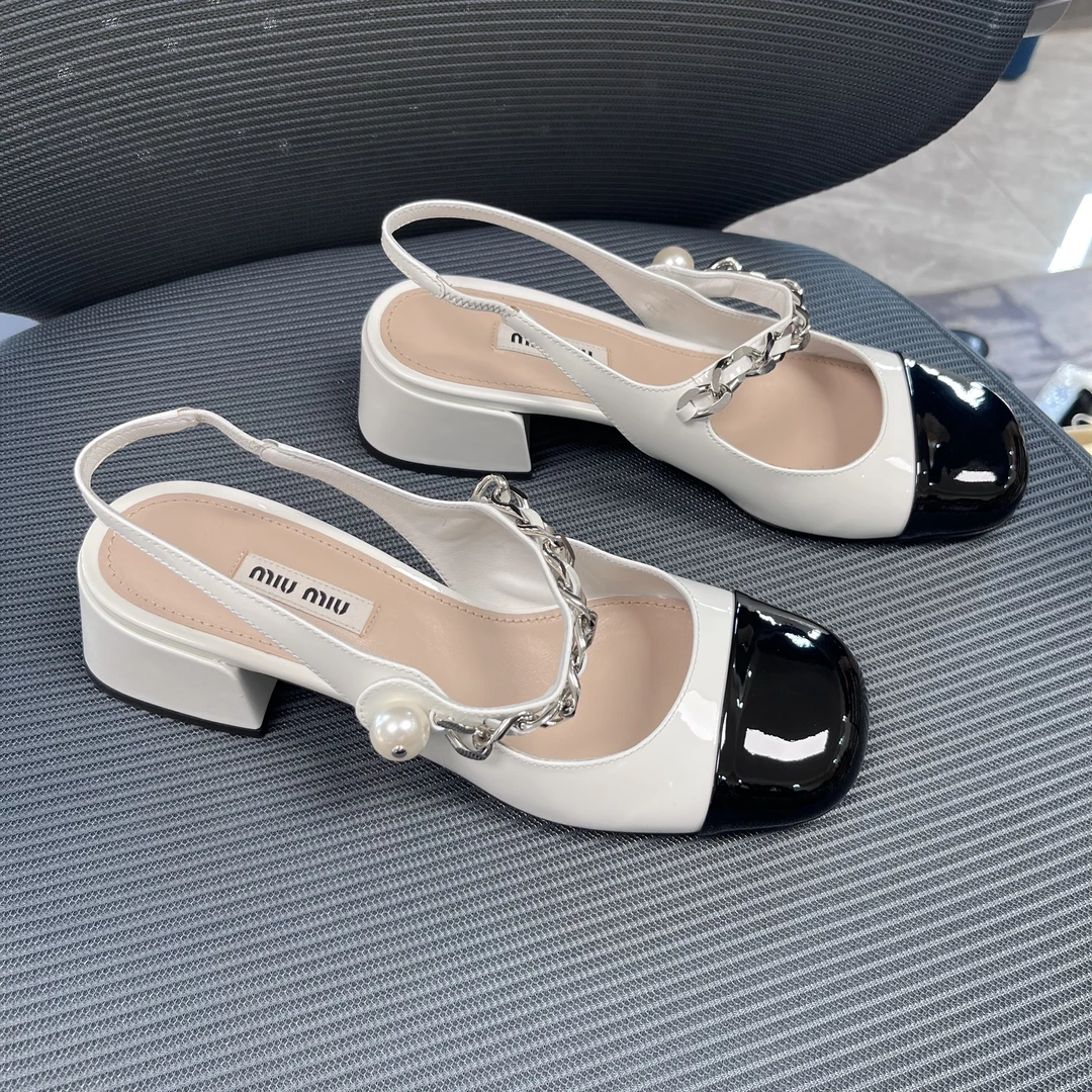 99新 MIU MIU/缪缪 36码！准新仅试穿！漆皮珍珠后系带高跟鞋
