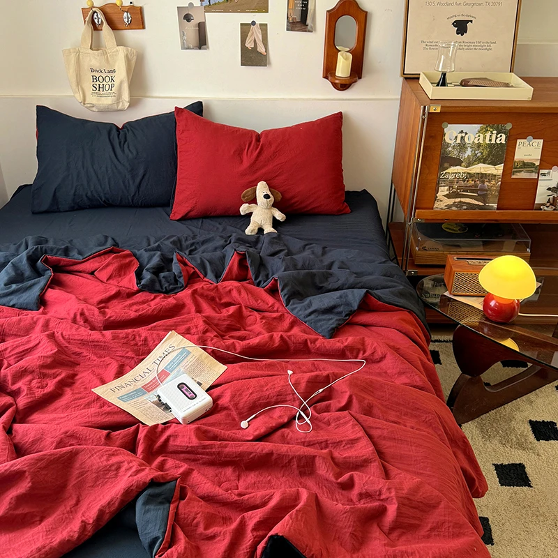 亲肤水洗棉夏凉被四件套纯色日式简约学生宿舍单人空调被三件套