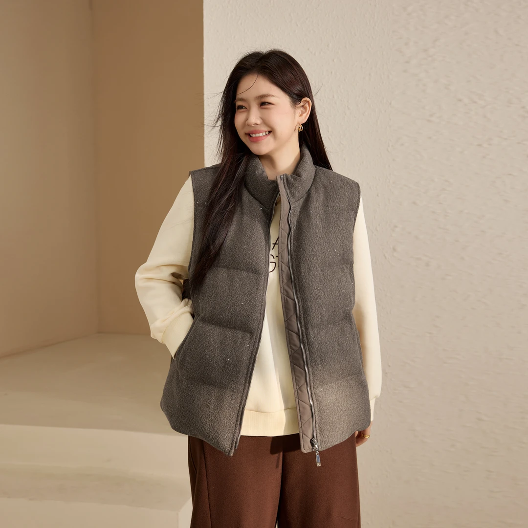 【时髦气质棉马甲】纤莉秀W大码女装流光风加厚保暖立领棉服QK4149