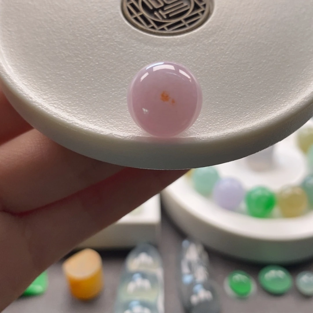 翡翠未镶嵌颈饰粉紫底洒金特色圆珠卡13