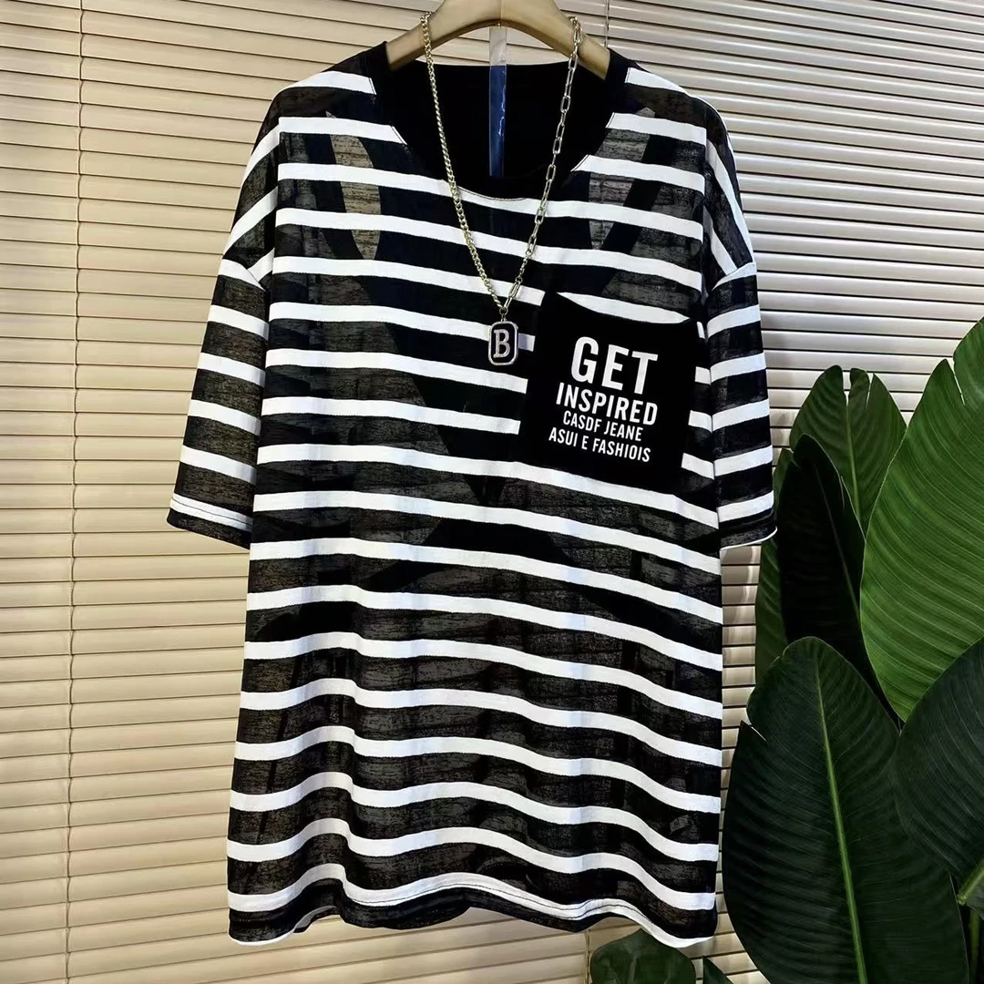 C胖mm欧货时尚新款条纹美背设计款洋气宽松大衫