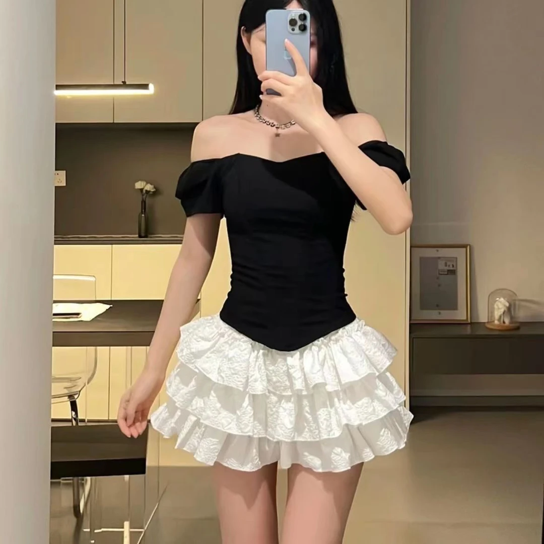 短袖性感立体鱼骨束身抹胸修身显瘦内搭露肩上衣