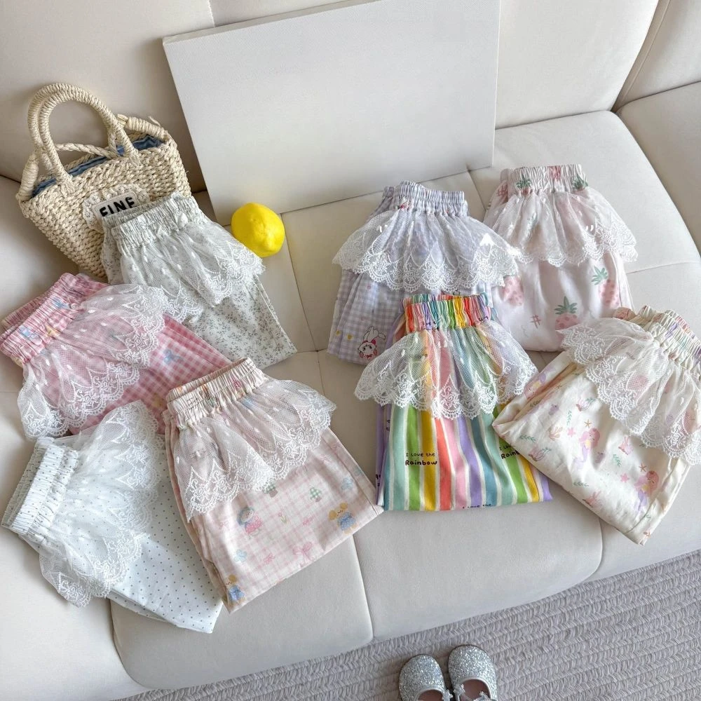 女宝宝夏季韩版假两件花边卫裤2025新款小女童洋气百搭时尚休闲潮