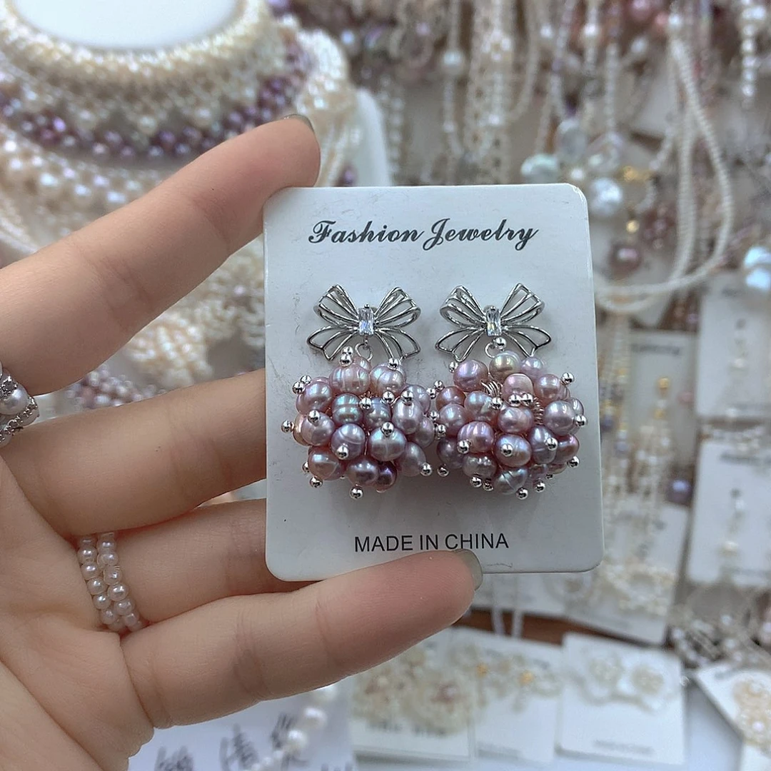 淡水珍珠耳饰银S925镶嵌