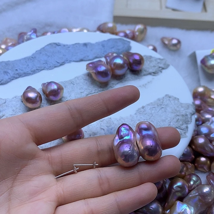 淡水珍珠耳饰银S925镶嵌露*