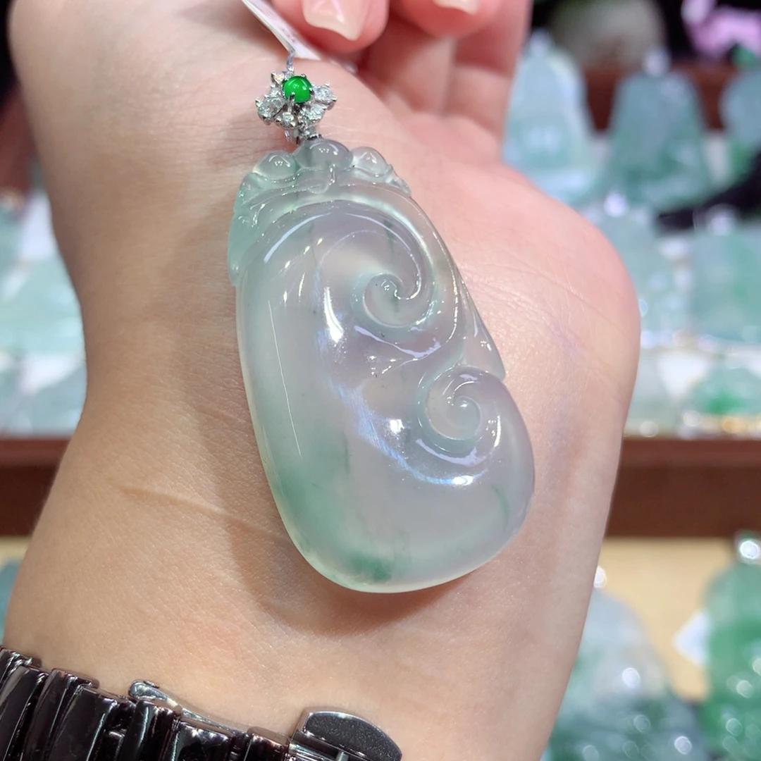 翡翠18K金镶嵌吊坠(不含链)