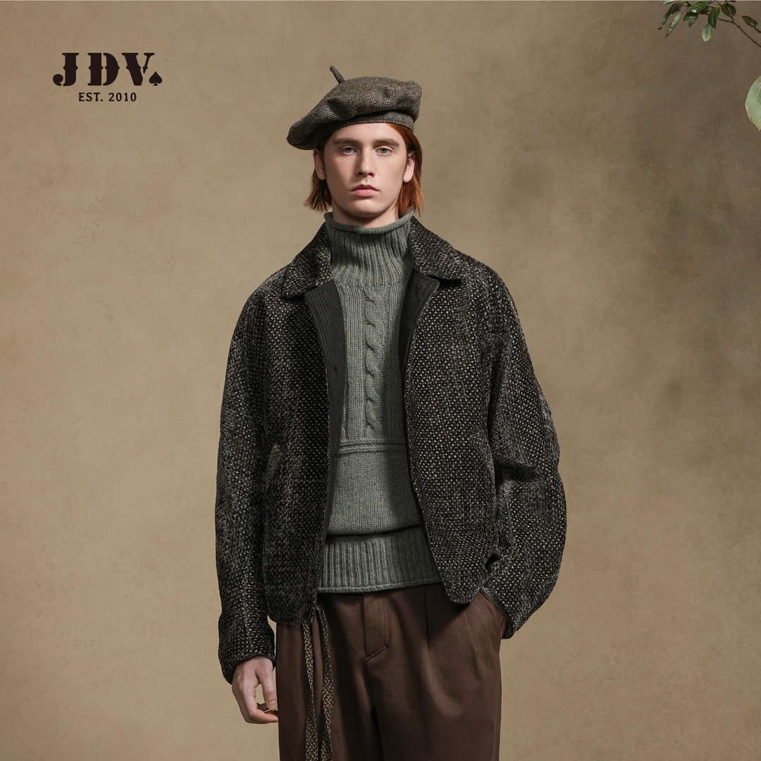 J.D.V男士短款针织提花短款毛衣套头休闲针织衫WOT4217