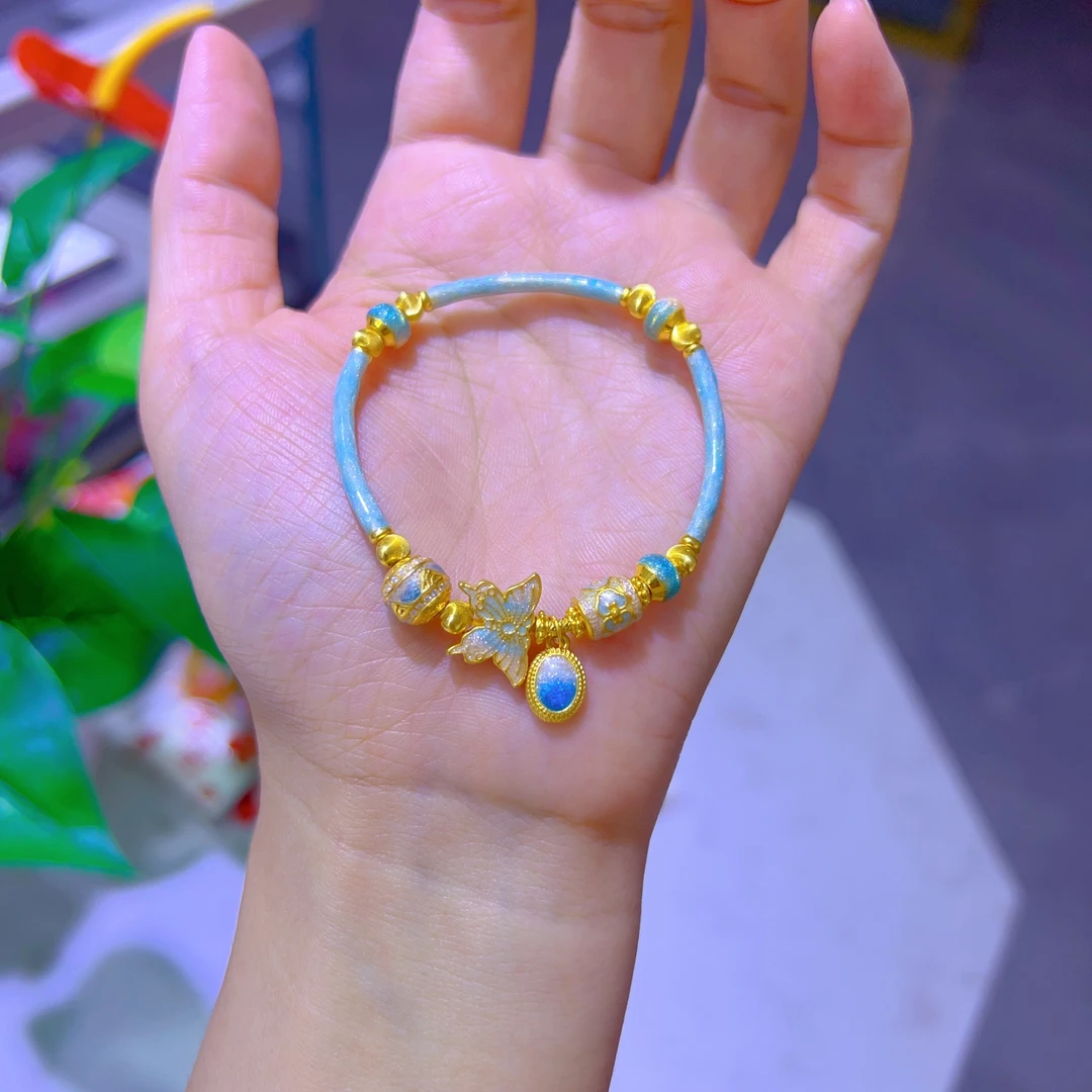 【伊一专属】足金999 蓝蝴蝶弯管手链 多退少补