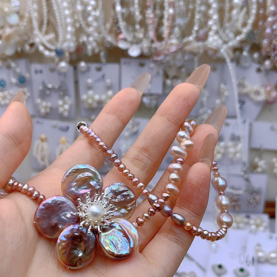 银S925镶嵌淡水珍珠耳饰路