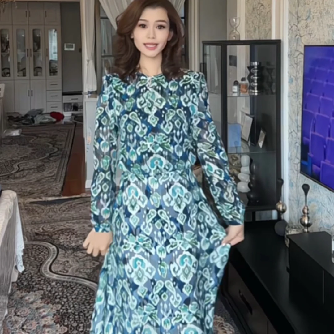 蓝色法式艾特来斯风连衣裙