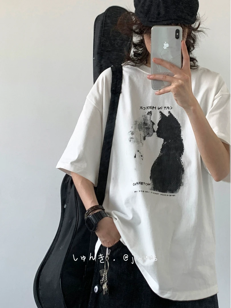 280g重磅双纱纯棉短袖T恤男士宽松百搭休闲圆领白色情侣夏季半袖