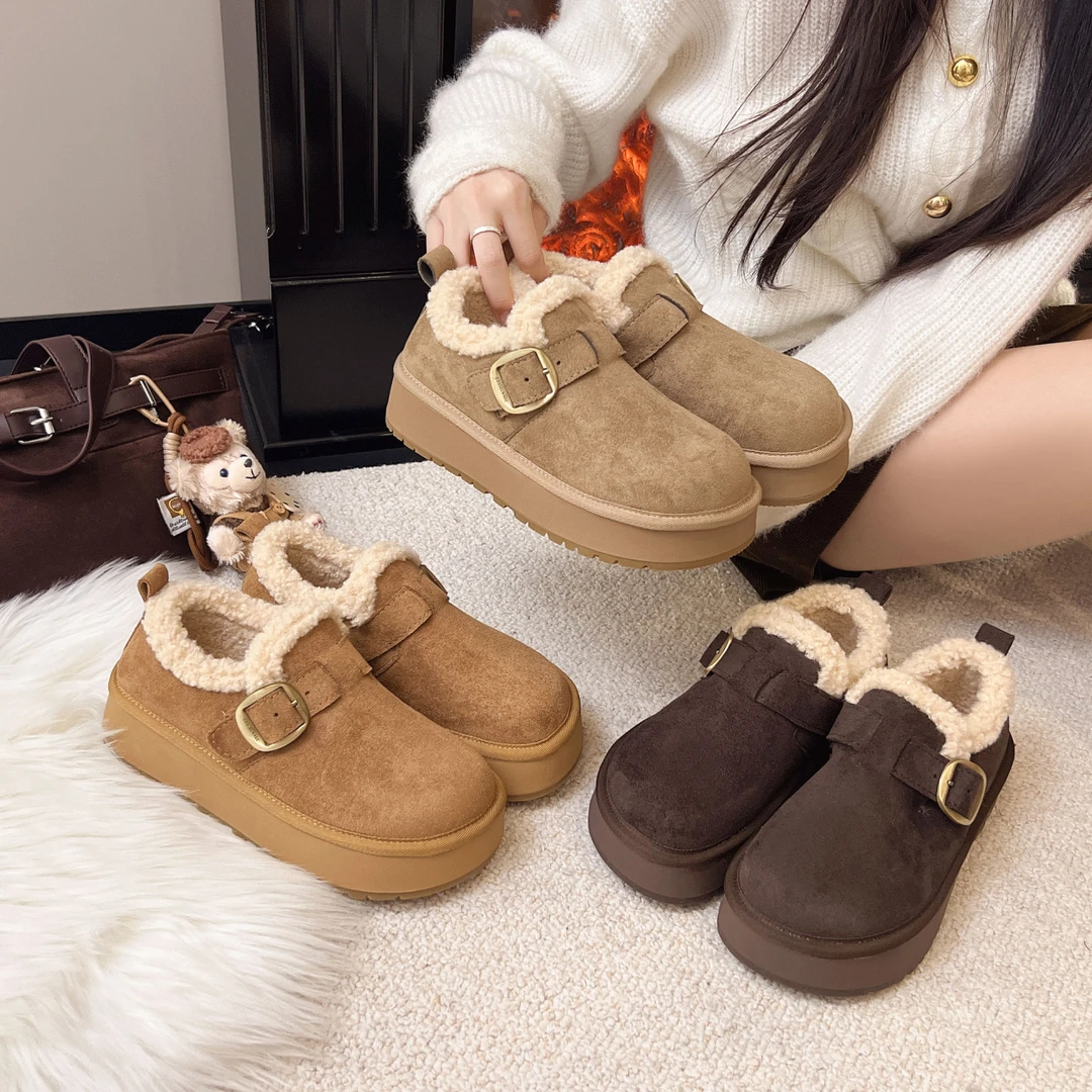 【嘉人有约】加绒圆头保暖勃肯鞋女2025年新款冬季百搭厚底防滑棉鞋