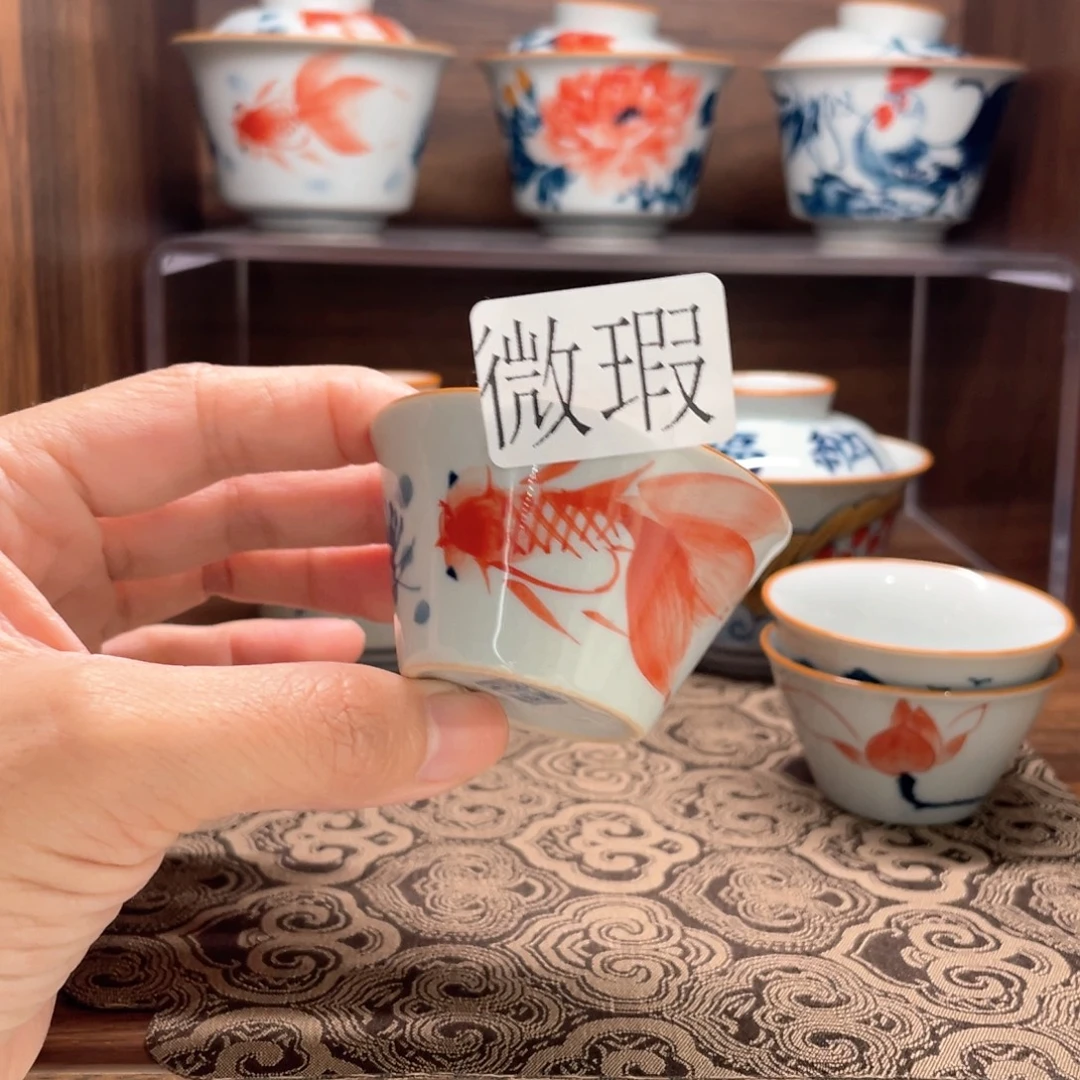 釉下手绘茶具微瑕