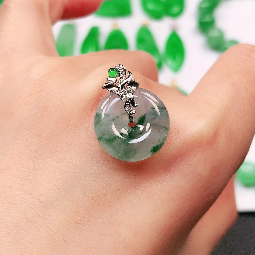 吊坠(不含链)18K金镶嵌翡翠