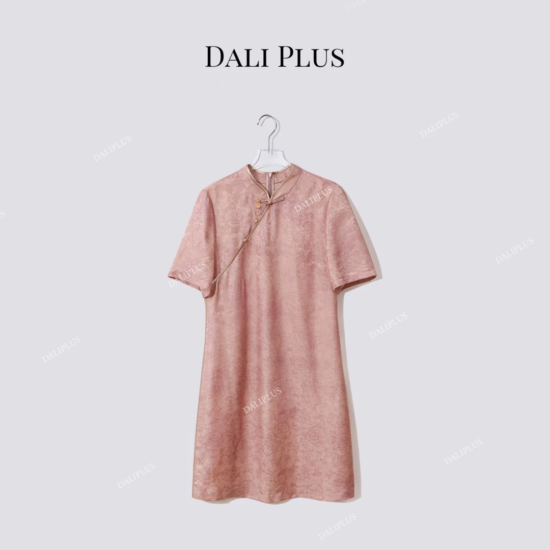 DALI PLUS新中式恋夏风桑蚕丝”牡丹提花立领斜襟连衣裙-D5XH0044