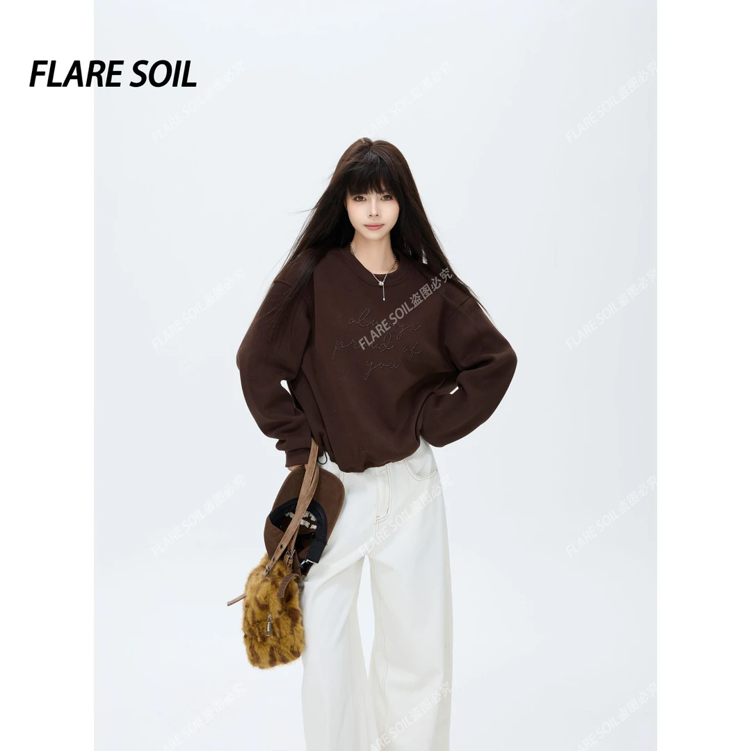 【FLARE SOIL】圆领珠片字母韩系秋冬保暖下摆抽绳上衣 T40420A