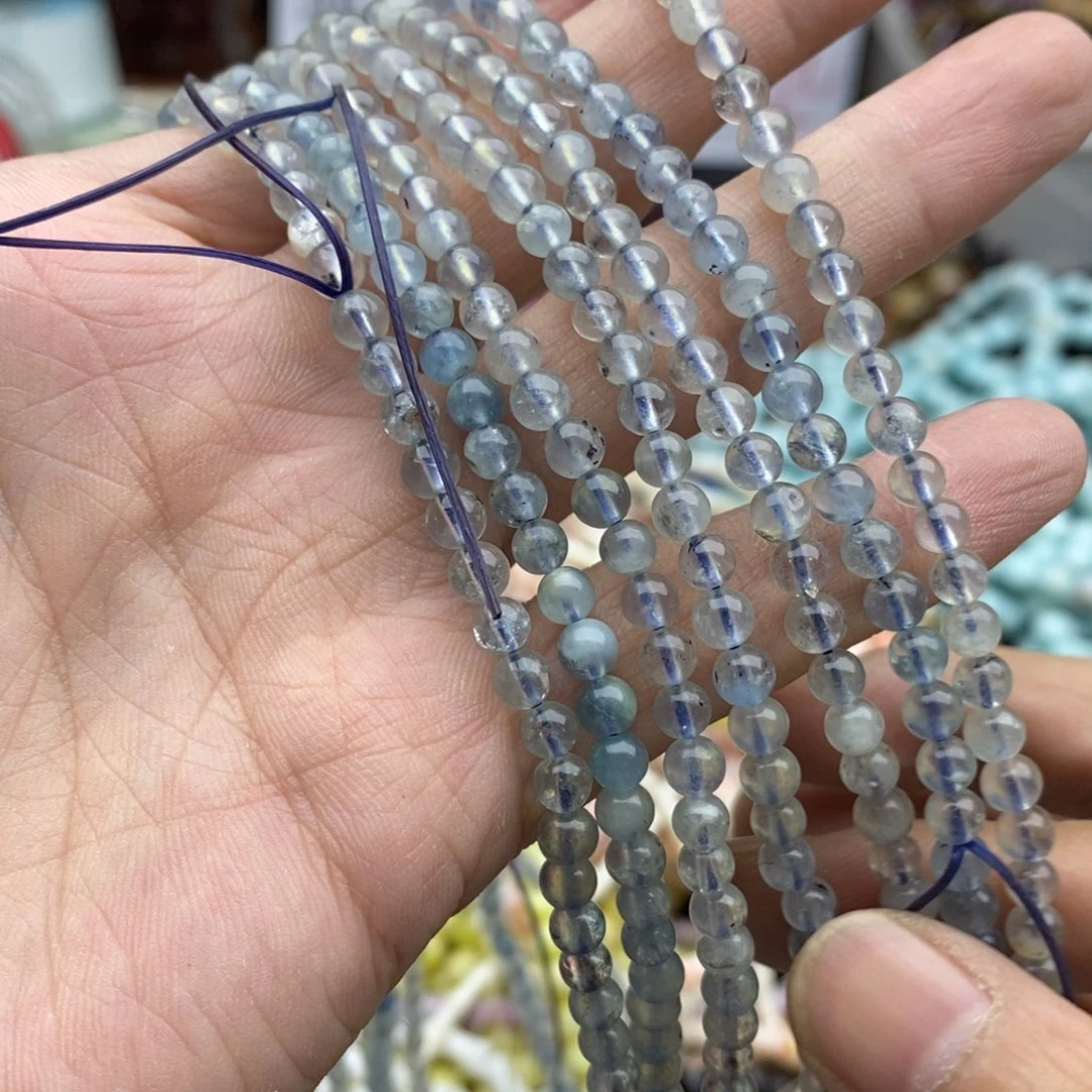 玛瑙/玉髓未镶嵌珠宝半成品一条天然4.8mm海蓝宝三圈B102