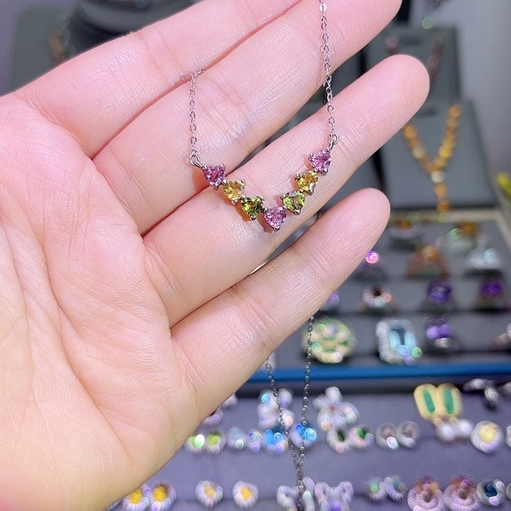 银S925镶嵌颈饰碧玺吊坠