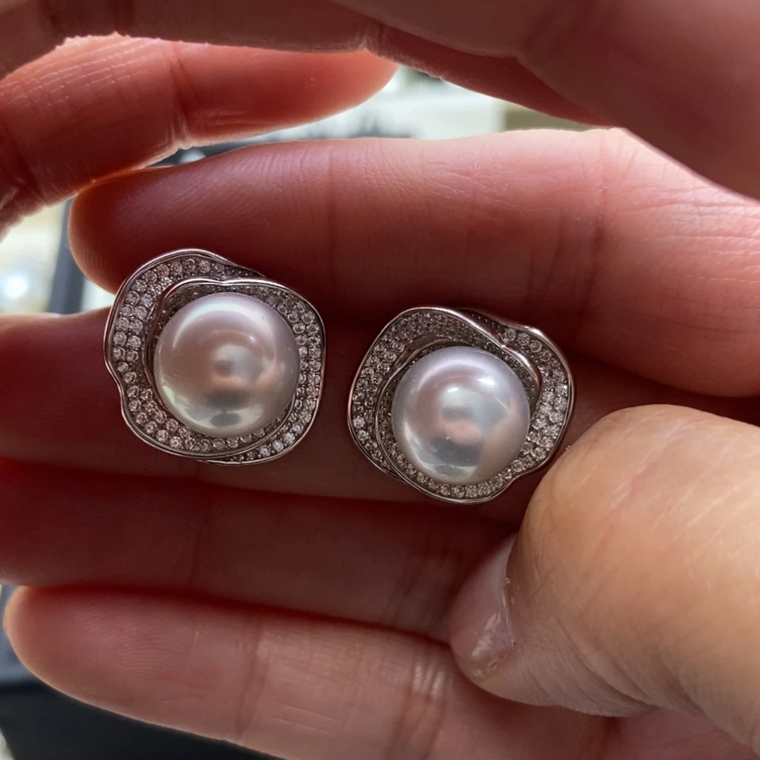 银S925镶嵌海水珍珠耳饰